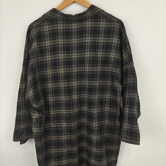 Vince Plaid Easy Pullover Cotton Dress in Military Size Small V-Neck 3/4 Sleeve - Picture 12 of 13
